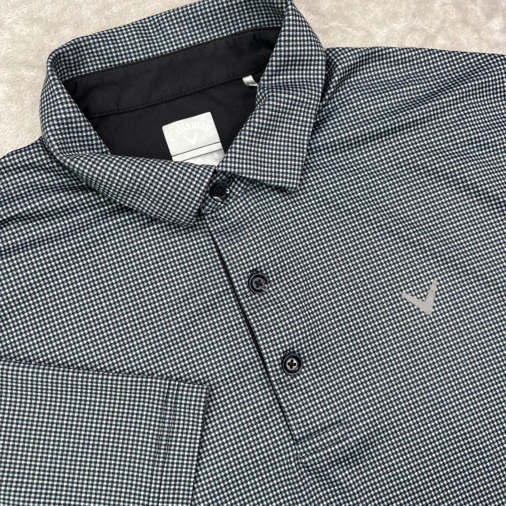 Callaway Golf Polo Shirt Mens Large Black White‎ Houndstooth Opti-Dri Swing Tech